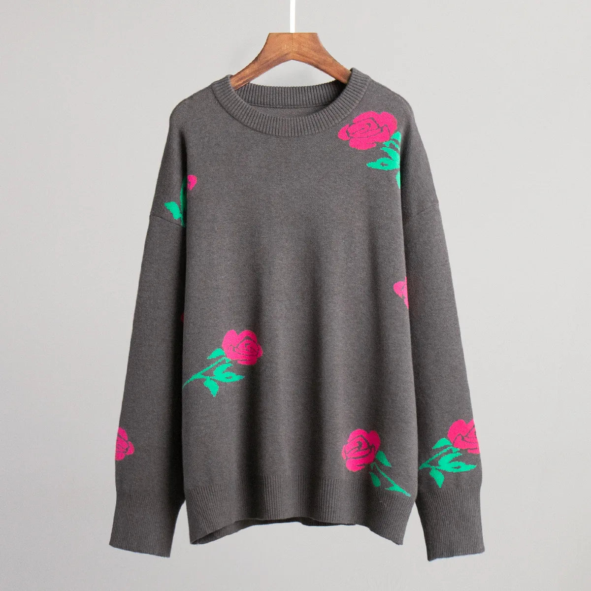 Aiertu  -  Flower Print Fashion Sweater Women's  Casual Loose Female Knitted Top Winter Thick Warm Oversized Knitted Pullover Aiertu