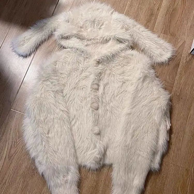 Aiertu  -  Y2K Fashion Niche Plush Rabbit Ears Knitted Hoodie Women Winter New Korean Street Plush Warm Slim Sweet Casual Hoodie Aiertu