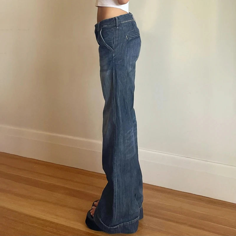 Aiertu  -  Y2K Women Basic Straight Jeans Vintage 2000s Fashion Casual Harajuku Denim Pants Streetwear Spring Outfits Ladies Aiertu