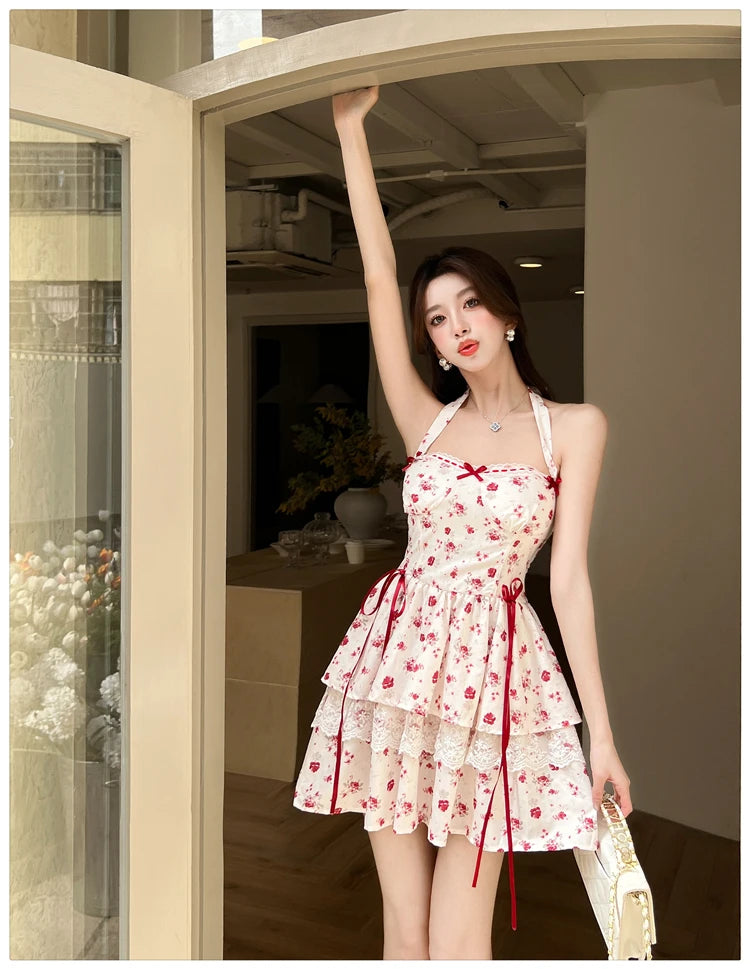 Aiertu  Cherry Bird Red Ribbon Coquette Dress Aiertu