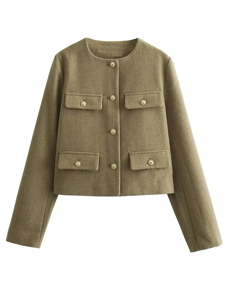Aiertu  -  O Neck Single Breasted Brown Women Jacket Winter Autumn New Coat Office Lady Short Thick Jacket Vintage Outerwear Aiertu