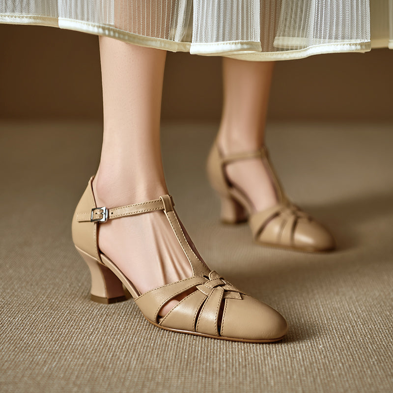 Aiertu  New Summer Genuine Leather Women Shoes Square Toe Shallow Women Pumps Mary Jane Shoes for Women Chunky Heel Casual Shoes Aiertu