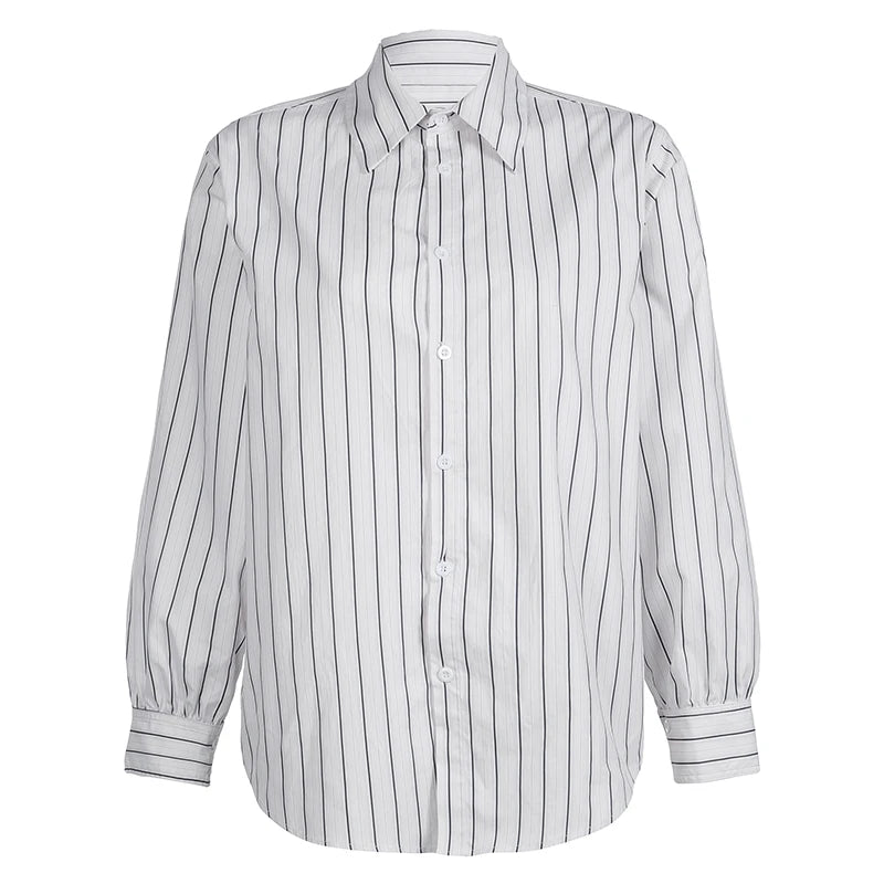 Aiertu  Striped Print Loose Shirt for Women Casual Single-breasted Oversized Blouses Streetwear Fashion Turn-down Neck Top Aiertu