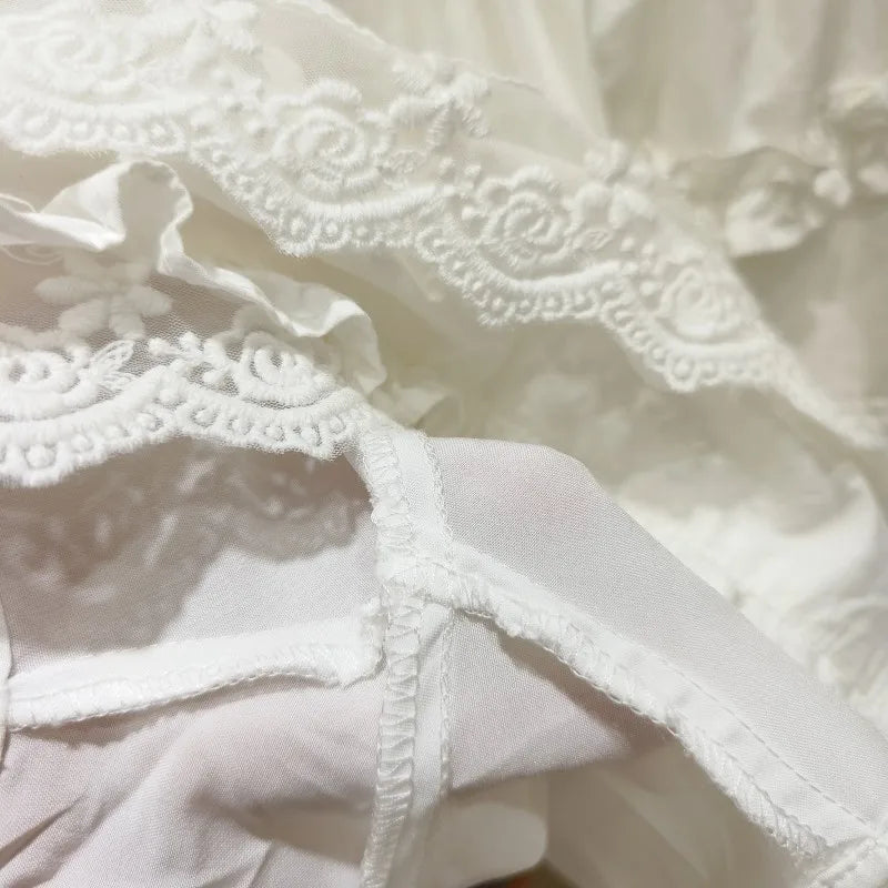 Aiertu  -  Lace Trim Fungus Mini Skirt Women Summer Elastic Waist White Ruffle A-line Faldas Korean Fashion Casual Simple Skirts 2025 New Aiertu