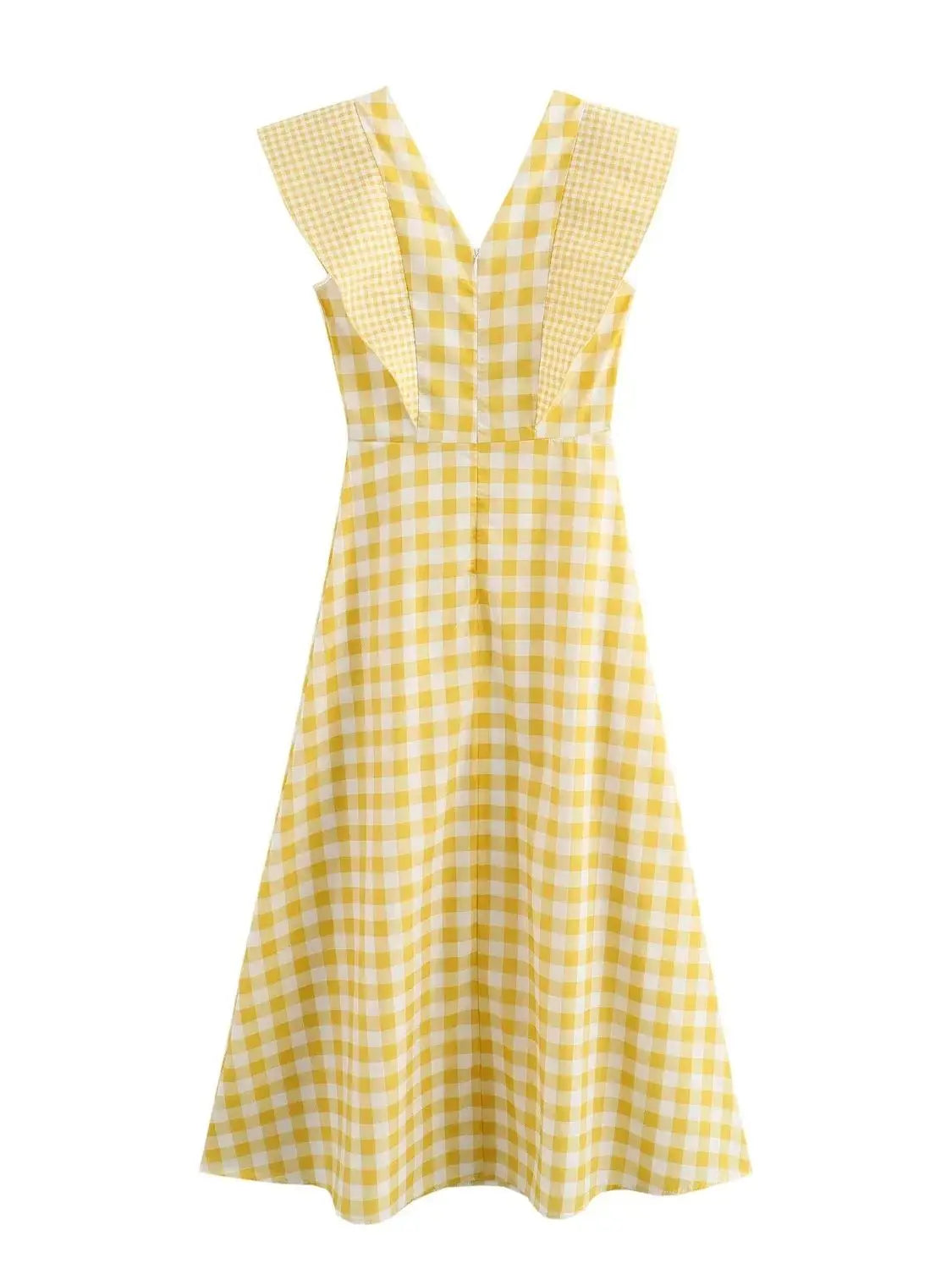 Aiertu  -  Ladies V Neck Plaid Print Maxi Summer Dress Women Fly Sleeve High Waist Big Hem Slim Long Dresses Holiday Vestidos Robe Female Aiertu