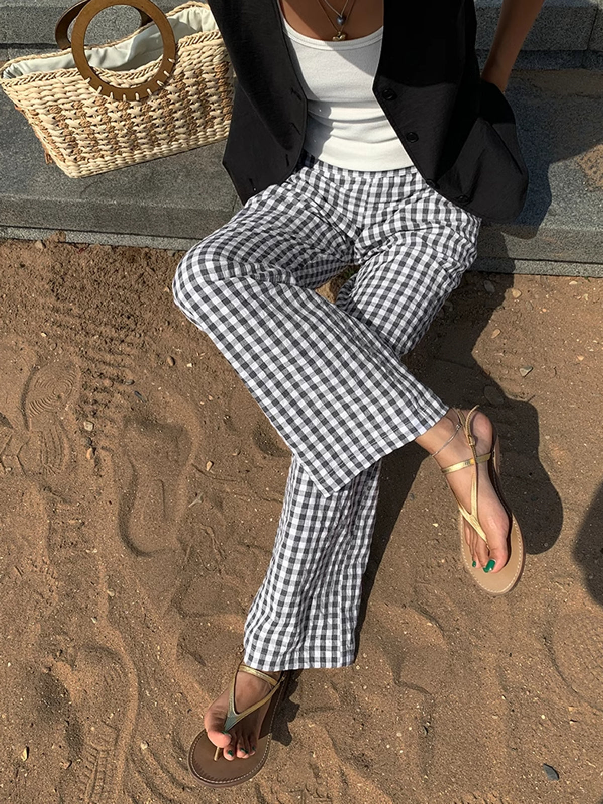 Aiertu  Casual Plaid Wide Leg Pants shopify