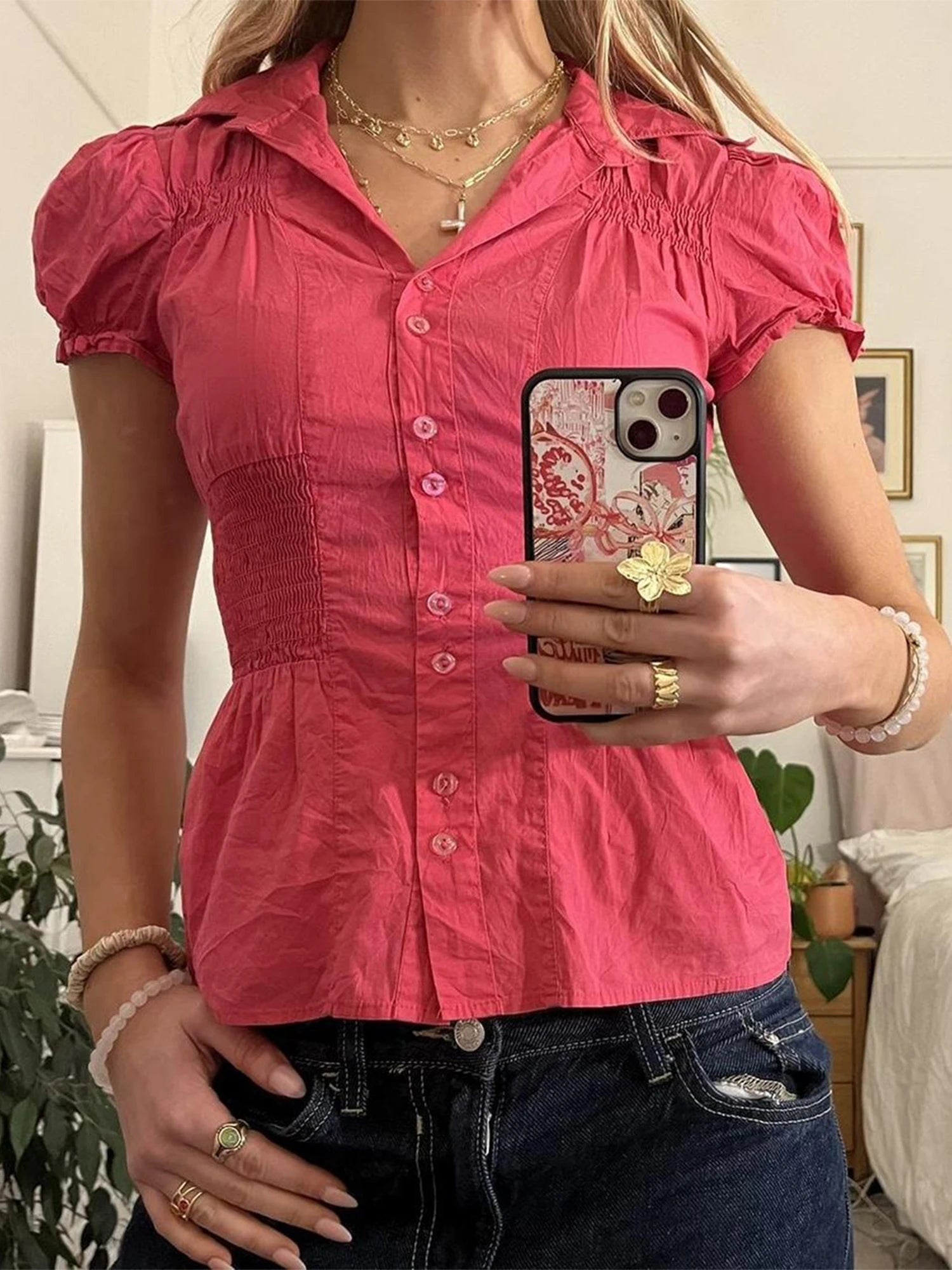 Aiertu  -  Ladies Stylish Short Sleeve Tee Shirt with Button Detail in Solid Color for Casual Streetwear and Grunge Fashion Trends Aiertu