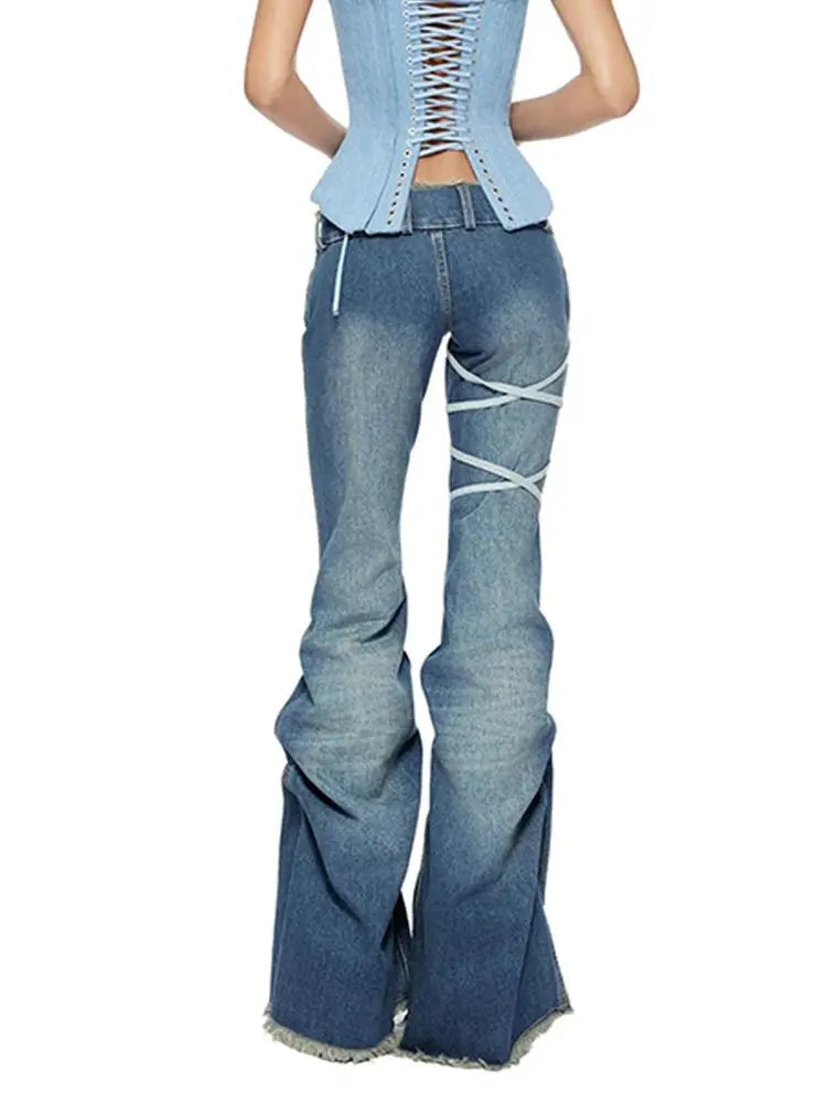 Aiertu  -  Vintage Blue Y2k Jeans Women High Street Wide Leg Denim Trousers Harajuku Retro Fashion Casual Hotweeet Jeans Aesthetic Aiertu