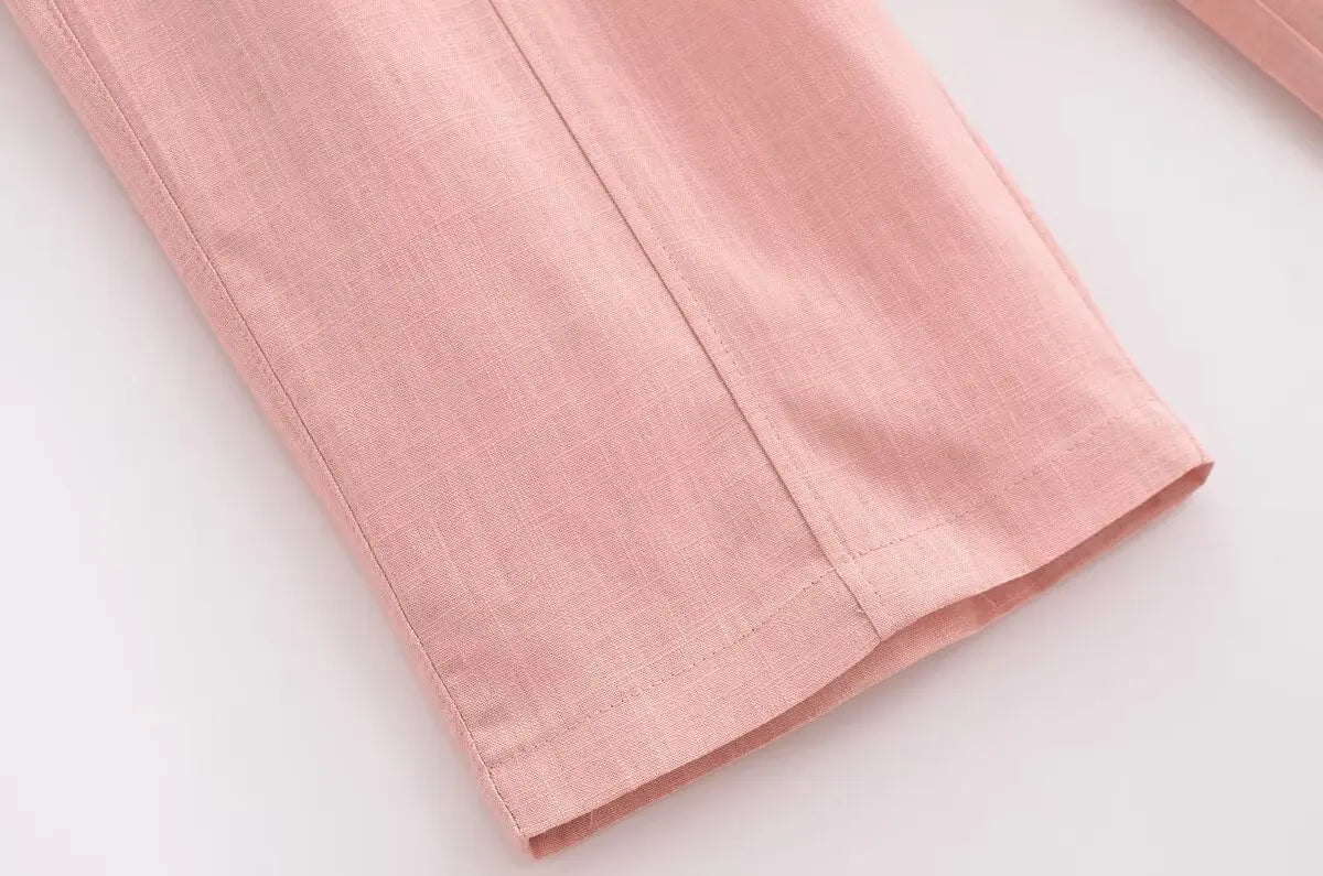 Aiertu  -  American hottie elastic high-waisted straight casual pants for women summer new linen blended bloomers Aiertu
