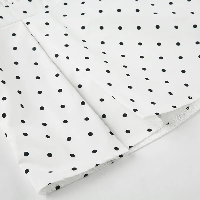 Aiertu  -  Simple Polka Dot Print Square Neck Women T-Shirts Slim Fit Ruffles Fashion Sweet Casual Design Blouses Aiertu
