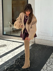Aiertu  -  casual winter outfits Elegant Solid Single Breasted Women Coat Full Sleeve Loose Lady Jacket 2024 Fashion Winter Highstreet Autumn V Neck Lady Outwear Aiertu