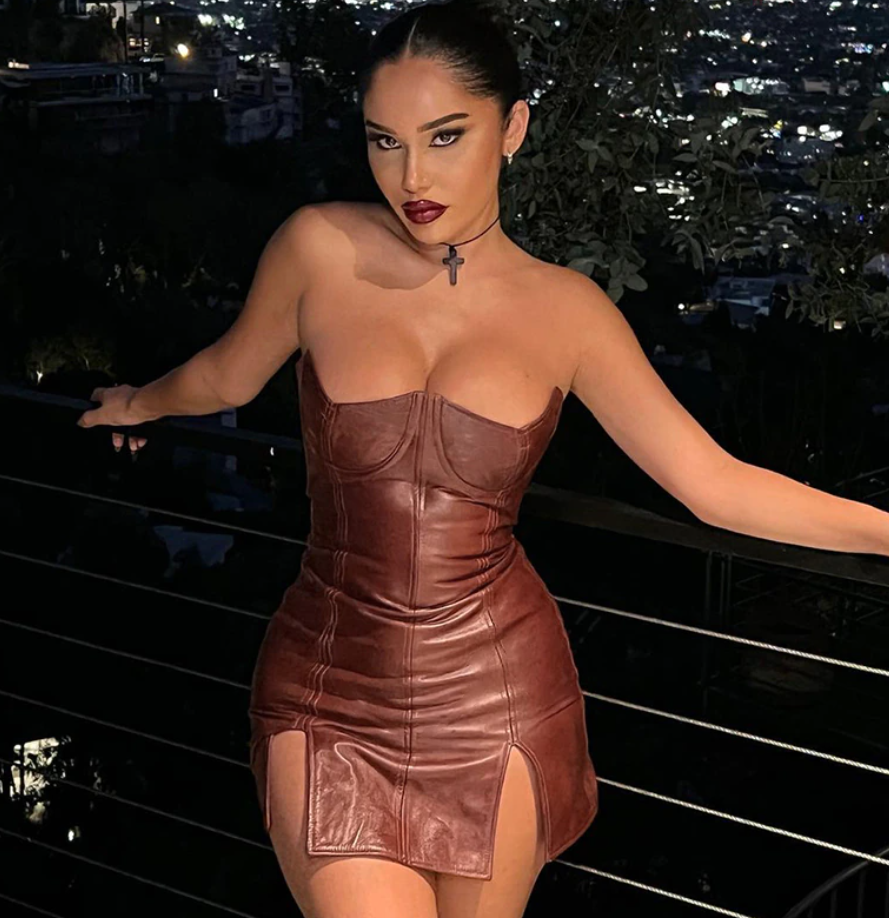 Aiertu - Wrapped Chest Vintage Pu Leather Dress Aiertu