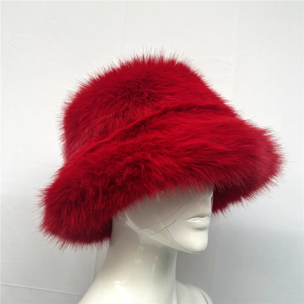 Aiertu  -  New Autumn and Winter Plush Imitation Fox Fur Basin Hat Ski Hat Fisherman Hat Warm Fur Furry Imitation Fur Women's Hat Aiertu