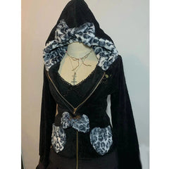 Aiertu  -  American Trend Y2K Black and White Bow Oversized Wizard Hat Solid Color Plush Hoodie Women's Cartoon Print Slim Fit Sweatshirt Aiertu