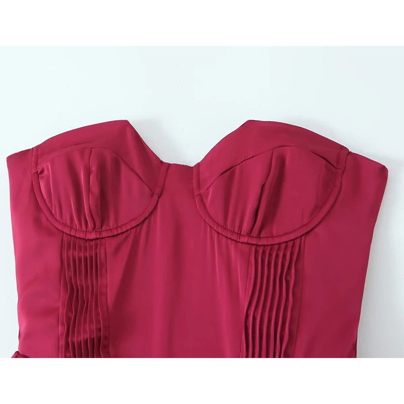 Aiertu  -  Sexy Elegant Women Wine Red Strapless Dress Fit And Flare Evening Party Dresses Christmas  Robe Aiertu