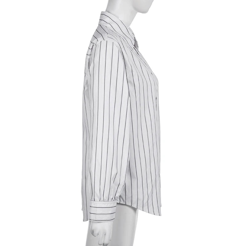 Aiertu  Striped Print Loose Shirt for Women Casual Single-breasted Oversized Blouses Streetwear Fashion Turn-down Neck Top Aiertu