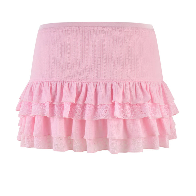 Aiertu  -  Japanese Lolita Kawaii Mini Belle Skirt Layered Faiycore Pink Lace Hem Skirts High Waist Korean Fashion Women Y2k Sweet Clothes Aiertu