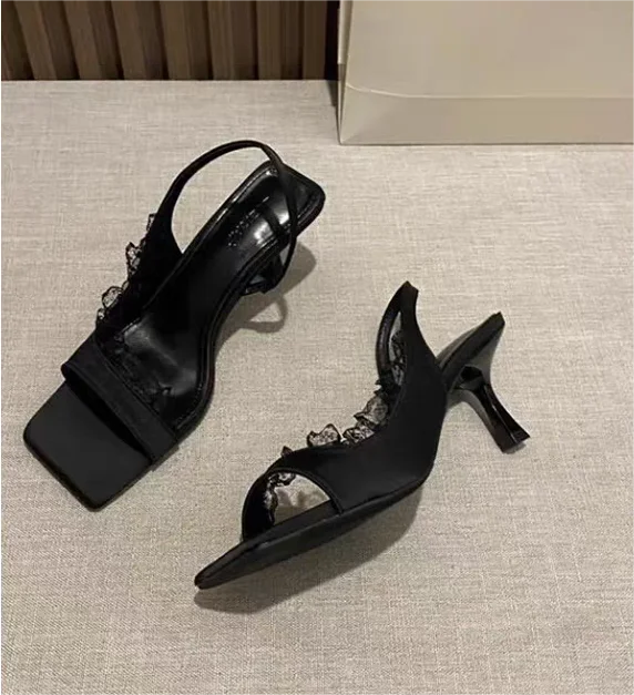 Aiertu  -  Square Toe Women Sandals High Heels Shoes Lace Slingback Elegant Shoes Trend Summer Pumps Dress Slippers Designer Sandalias Aiertu