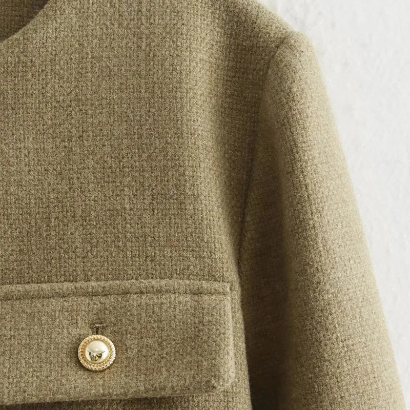 Aiertu  -  New Retro Fashion Women Coarse Tweed Round Neck Long Sleeved Jacket Winter Korean Elegant Lady Long Sleeved Button Short Jacket Aiertu