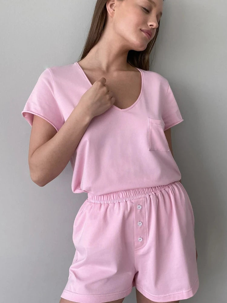 Aiertu  -  Pajamas for Women Homewear V-neck T Shirt ï¼?Shorts 2 Pieces Sets Women Outfits Girls Sleepwear Underwear Aiertu