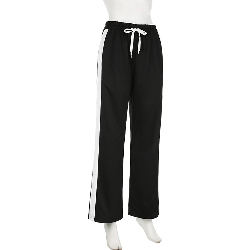 Aiertu  Streetwear Stripe Spliced Autumn Sweatpants Women Trousers Sporty Casual Elastic Waist Homewear Pants Straight Bottom Aiertu