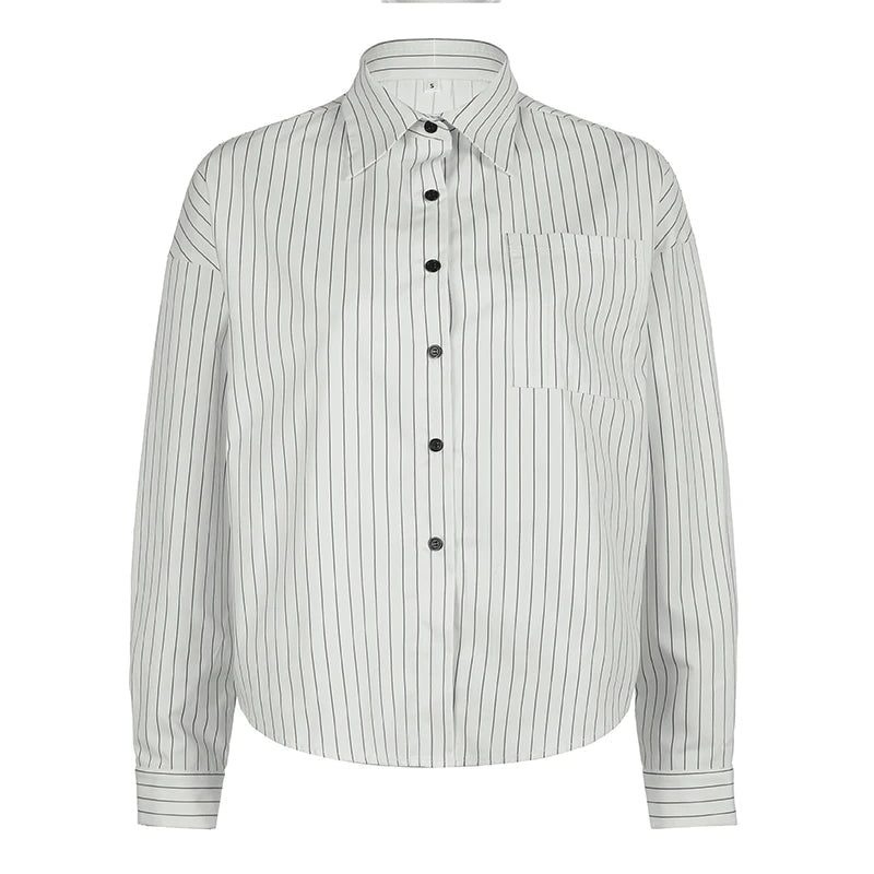 Aiertu  -  Fashion Chic Loose Stripe Women Shirt Top Buttons Long Sleeve Elegant Casual Autumn Blouse Streetwear Clothes Spring Aiertu
