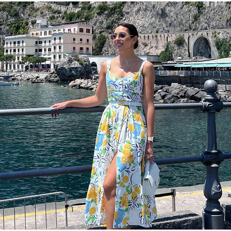 Aiertu  -  Elegant Flower Print Midi Dresses Women Off Shoulder Sleeveless Backless Lady Long Dress Summer Fashion Sexy Party Dresses Aiertu