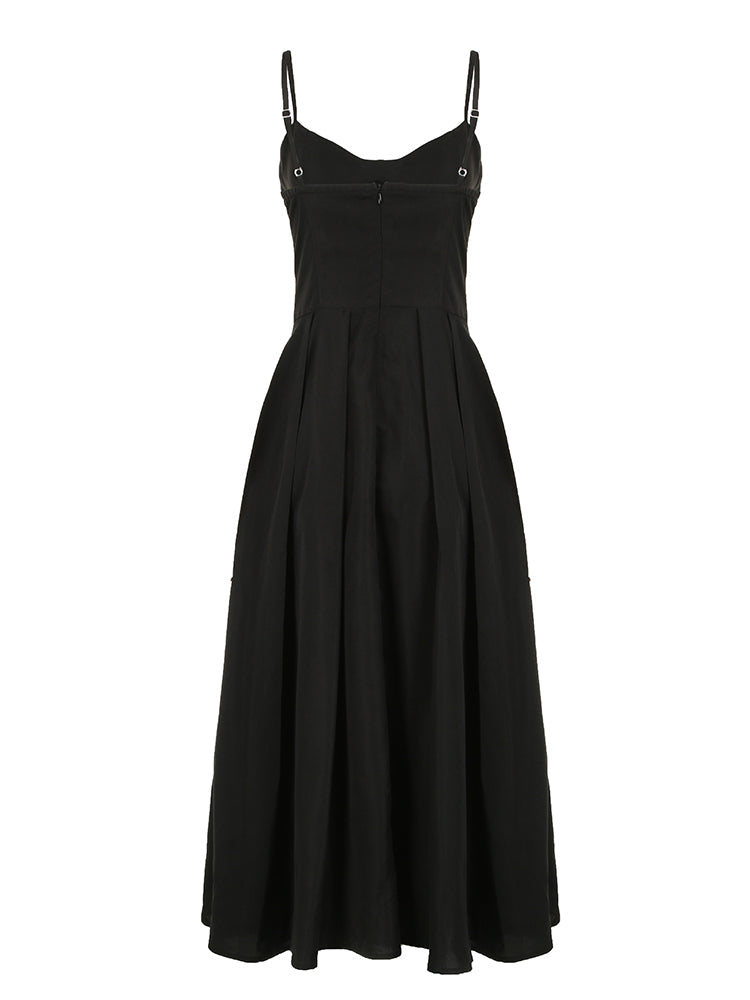 Aiertu - summer inspo Hot Sleeveless Fit And Flare Elegant Fashion Spaghetti Straps Dresses Women Black Solid Sexy Birthday Evening Party Dress Aiertu