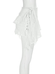 Aiertu  -  Holiday Bandage Lace Asymmetrical Skirts Beach Style See Through Slim Mid-Waisted  Mini Skirts Women 2025 Summer Fashion Aiertu