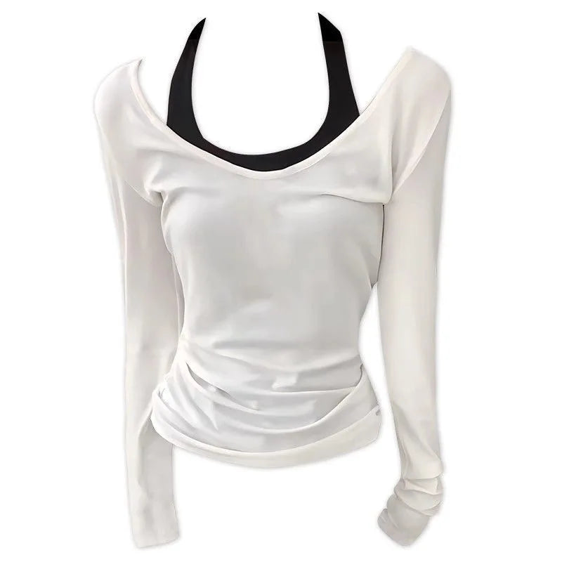 Aiertu  -  Harajuku New Gray Knitted Edgy Clothes Y2k Double Shoulder Long Sleeved Tank Top Women Gothic Retro Crop Tops Women Clothing Aiertu