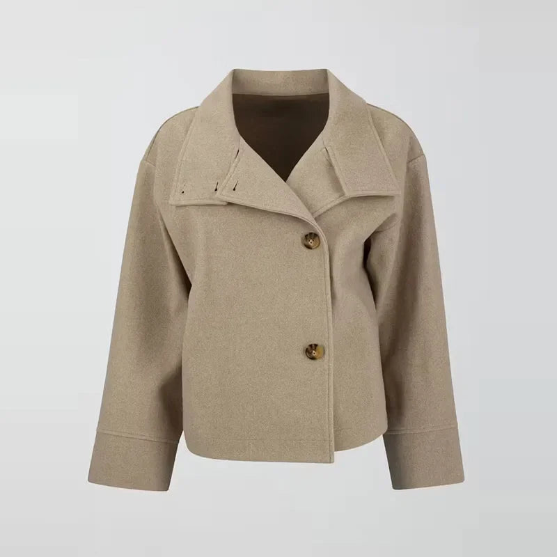 Aiertu  -  Turtleneck Solid Women Coat Full Sleeves Faux Fur Female Jacket 2024 Fashion Single Breasted Autumn Winter Loose Lady Outwear Aiertu