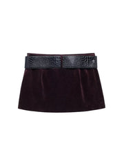Aiertu  -  Women Fashion With Belt Wine Red Side Zipper Mini Skirt Vintage High Waist Female Chic Lady Skirts Aiertu