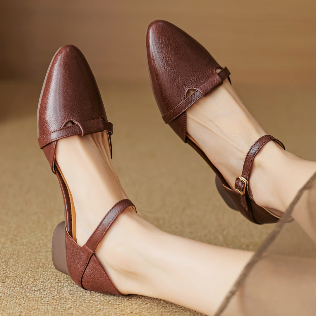 Aiertu  -  Plus size 34-41 women's genuine leather pointed toe ankle strap flats sandals soft comfortable female summer shoes for woman hot Aiertu