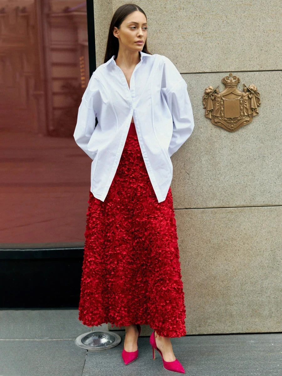 Aiertu  -  Flower Petal Long Skirt Women 2026 New High Waist A-line Evening Party Maxi Skirts Autumn Elegant Fashion Vintage Faldas Bottom Aiertu