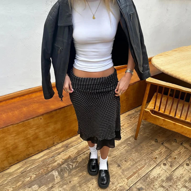 Aiertu  Patchwork Polka Dot Skirt Basic All-match Streetwear Layered Long Straight Skirt Y2K Casual Fashion Outfits Aiertu