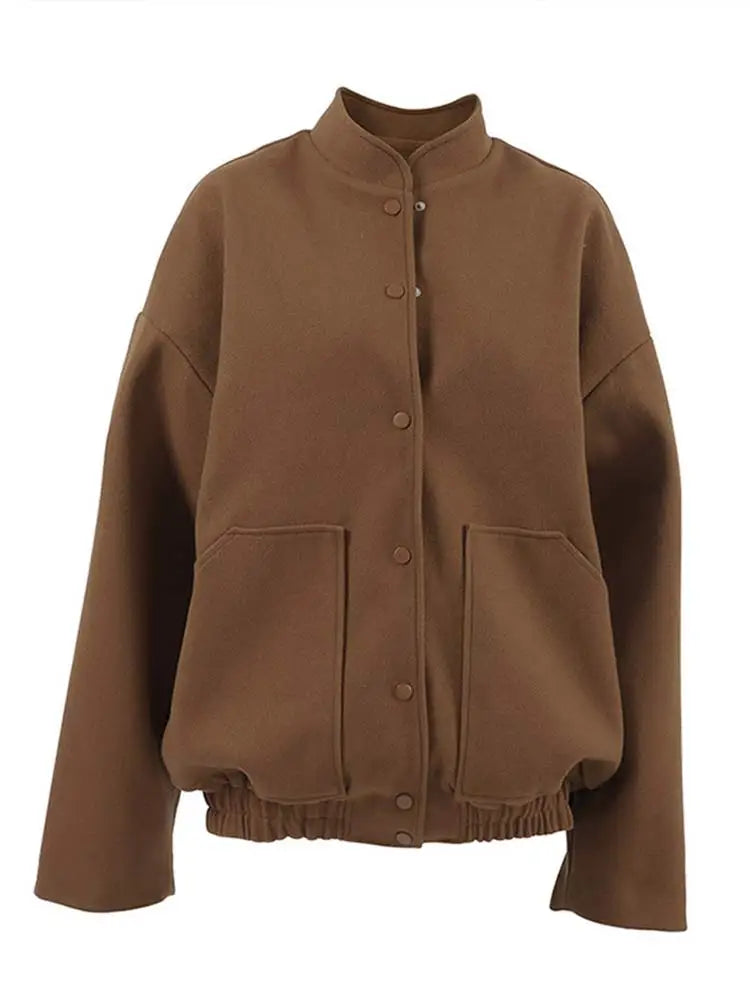 Aiertu  -  Fashion Single Breasted Big Pockets Bomber Jackets Women Casual Loose Long Sleeve Button Coats 2026 Female Vintage Outerwears Aiertu