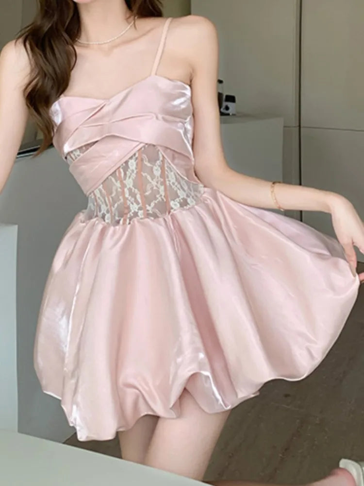 Aiertu  -  Fashion New Women Spring Summer Satin Mini Dress Spaghetti Strap Elegant Sexy Party Birthday Sweet Clothes Female Vestidos Aiertu