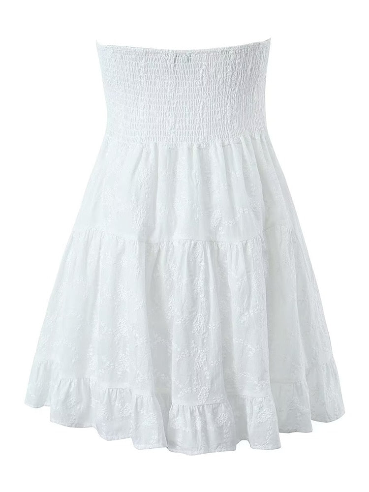 Aiertu New Women White Strapless Lace Dress Sweet Ladies Sexy Mini Party Robe Aiertu