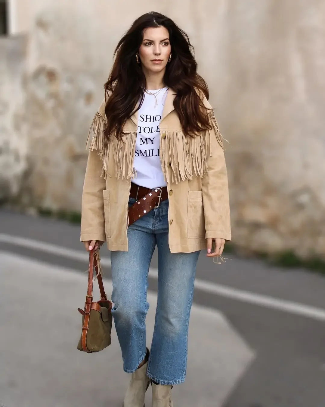 Aiertu  -  Fashion Tassel Patchwork Single-breasted Jacket Women Casual Lapel With Pockets Long Sleeve Coats Autumn New Lady Chic Outerwear Aiertu