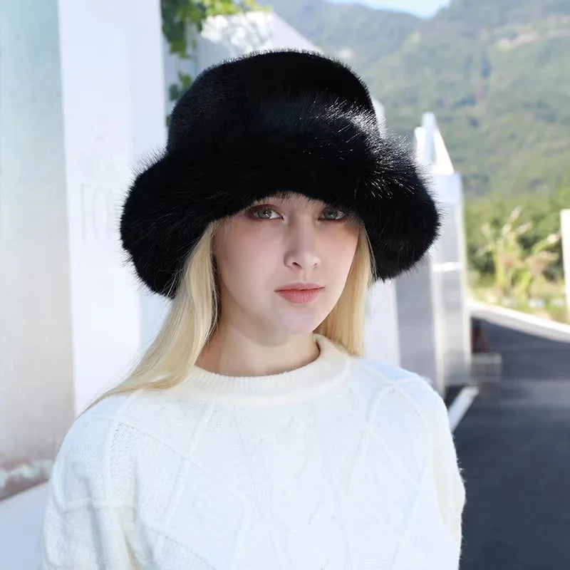 Aiertu  -  Autumn Winter Women Keep Warm Rainbow Faux Fox Fur Basin Cap Female Fashion Casual Party Bucket hat Music Festival Thickened Hat Aiertu