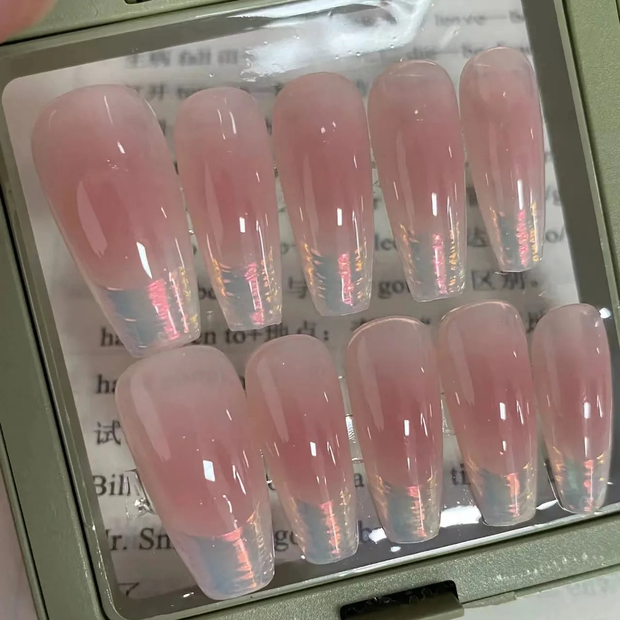 Aiertu 10Pcs Cat Eye Handmade Press On Nails with Gradient Design False Nails Full Cover French Ballerina Wearable Artificial Nail Tips Aiertu