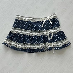 Aiertu  -  Y2K new versatile niche girls casual polka dot white edge lace skirt Aiertu