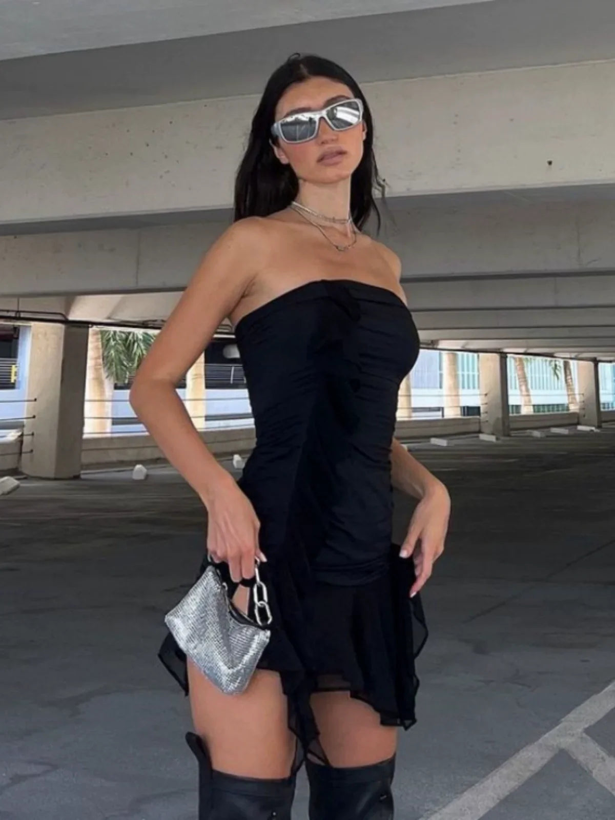 Aiertu  -Ramiyah Mesh Splicing Tube Dress aiertu