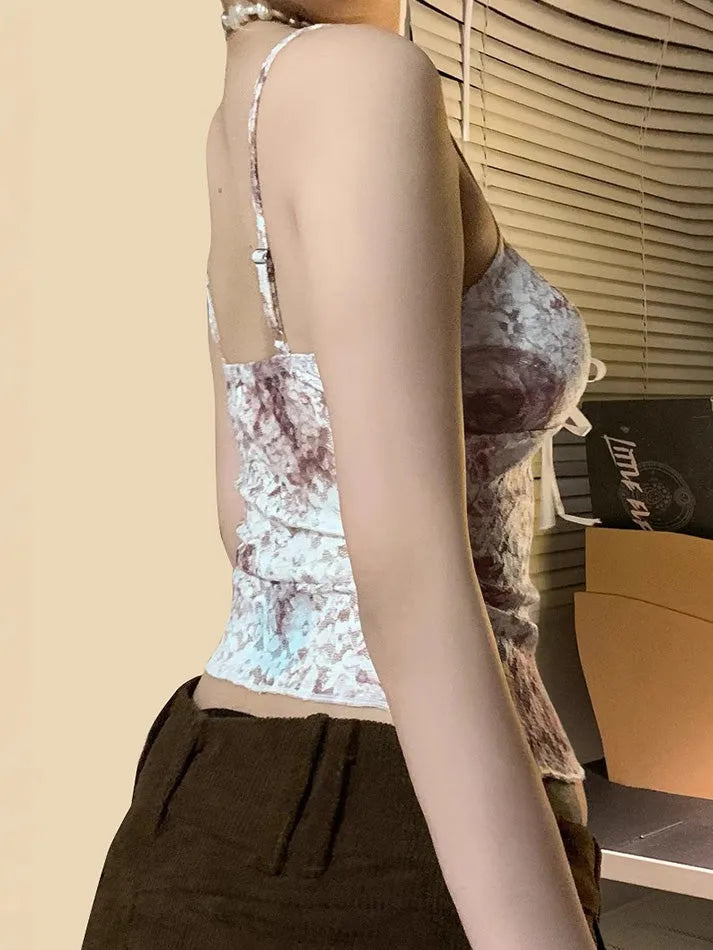Aiertu  -Vintage Oil Painting Print Lace Tank Top aiertu