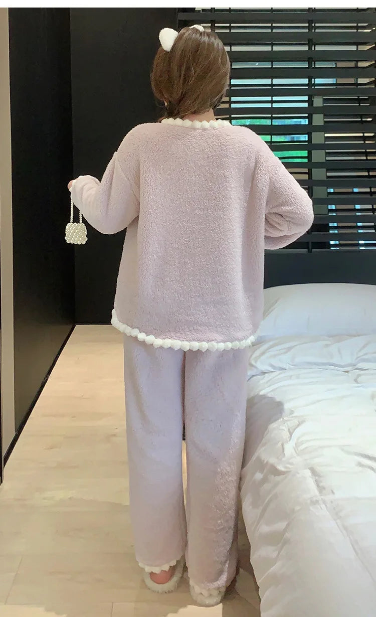 Aiertu  -  Pajama Sets Women Nightwear Stylish Cozy Ins Ladies Sweet Popular Winter Warm Sleepwear Lounge Simple Lovely Harajuku Patchwork Aiertu