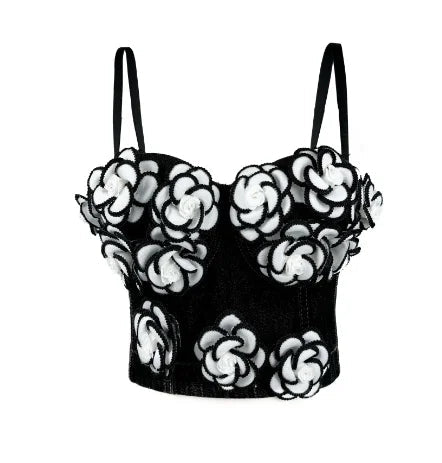 Aiertu  -  2025 Women's Handmade 3D Floral Denim Corset Bra Top Fishbone Bustier No Elasticity Push Up Bra Sexy Bralette Lingerie Aiertu