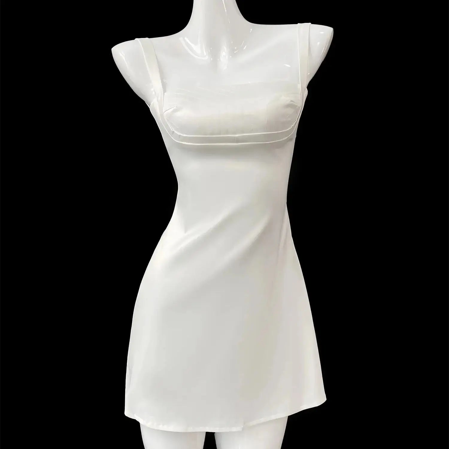 Aiertu  Summer Satin birthday Dress For Women Mini A-Line Sexy Dress white Casual Spaghetti Strap Graduation Dress Stretchy Aiertu