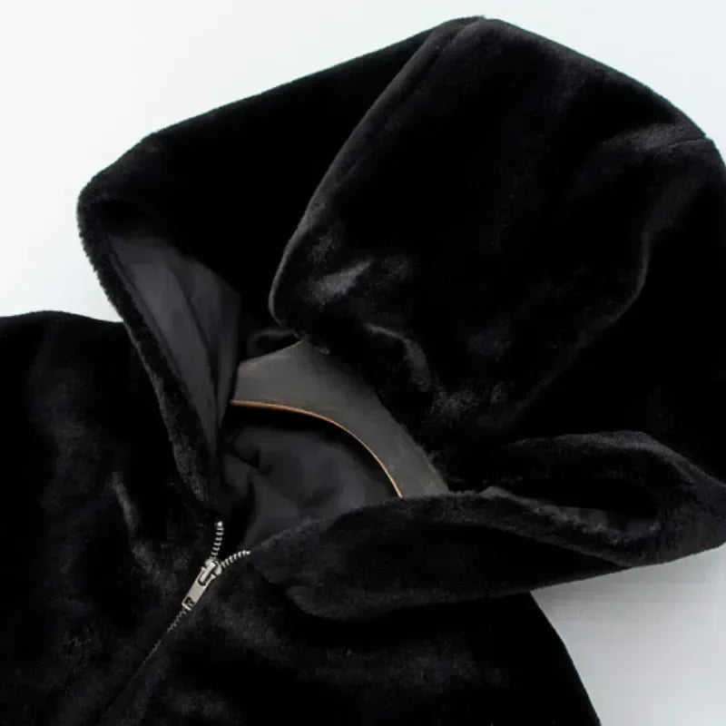 Aiertu  -  Fashion Zipped Up Coat Women's Hooded Outwear Female Parkas Winter Lamb Fur Fleece Coat Y2k Korean Fashion Vintage Crop Jackets Aiertu