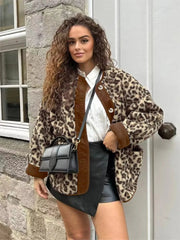Aiertu  -  Leopard Polar Fleece Warm Jacket Women Autumn Single Breasted Long Sleeve Outerwear Streetwear Fashion Patchwork Jackets 2026 Aiertu