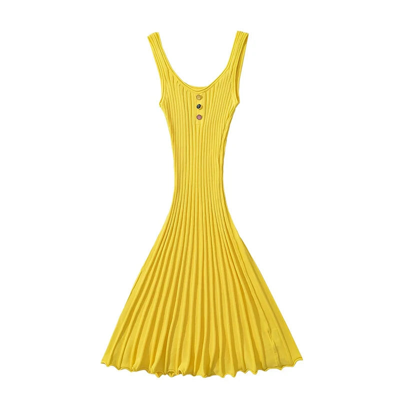Aiertu  -  Sexy Women O Neck Sleeveless Pleated Knit Mini Dresses Summer Robe Aiertu